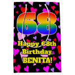 [ Thumbnail: 68th Birthday: Loving Hearts Pattern, Rainbow # 68 Gift Bag ]