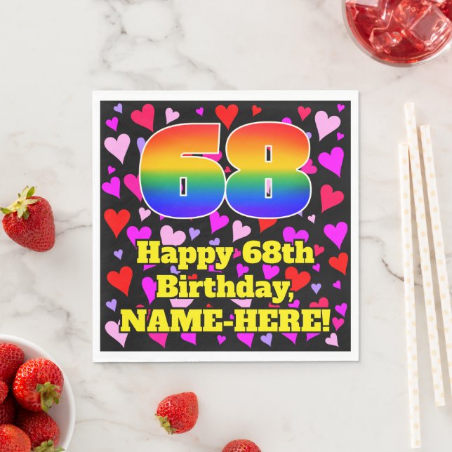 68th Birthday: Loving Hearts Pattern, Rainbow # 68 Napkins (Insitu)