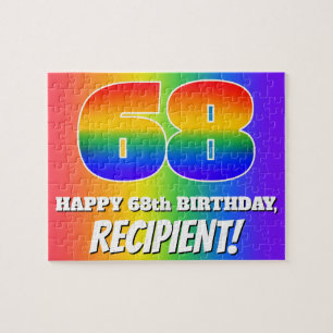 68th Birthday — Multicolored Rainbow Pattern “68” Jigsaw Puzzle