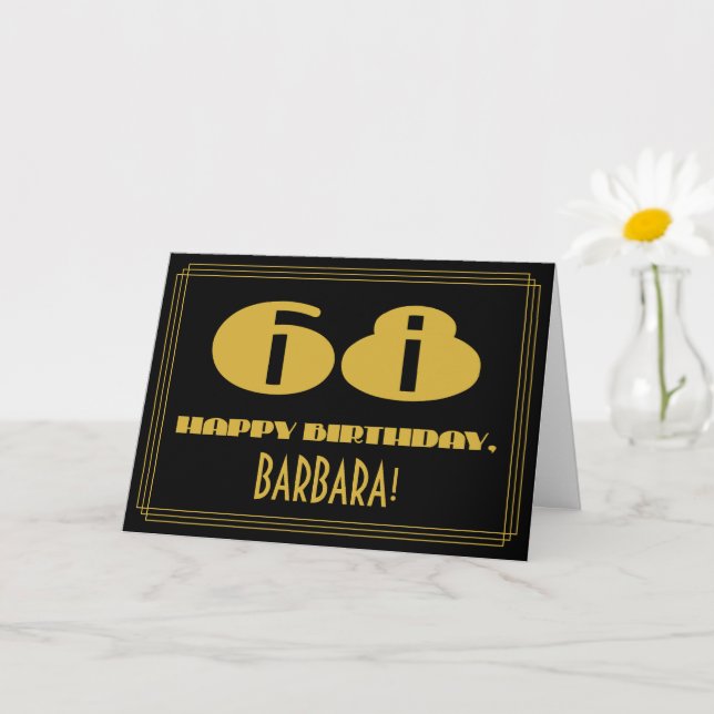 68th Birthday: Name + Art Deco Inspired Look "68" Card (Small Plant)