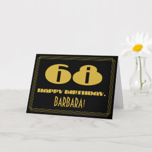 68th Birthday: Name + Art Deco Inspired Look "68" Card