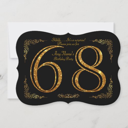 68thBirthday party 68thgreat Gatsbyblack  gold Invitation