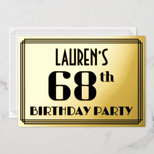 68th Birthday Party Art Deco Look 68 and Name Foil Invitation