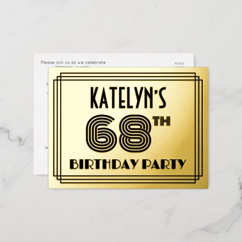 68th Birthday Party  Art Deco Style 68  Name Foil Invitation Postcard