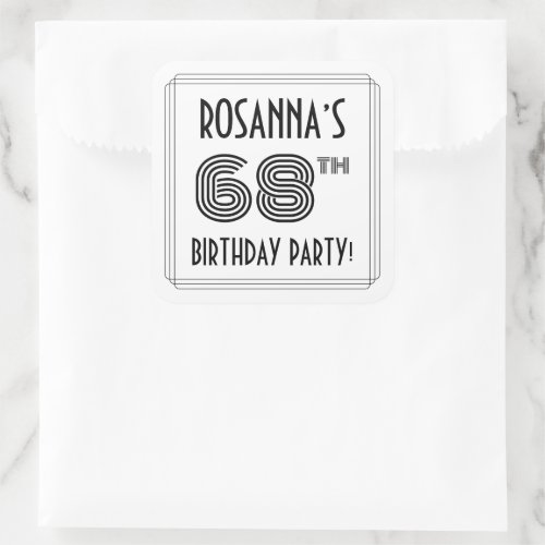 68th Birthday Party Art Deco Style  Custom Name Square Sticker