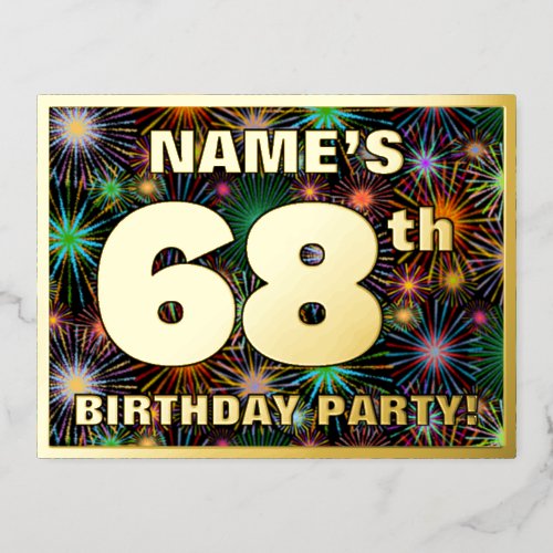 68th Birthday Party Bold Colorful Fireworks Look Foil Invitation Postcard