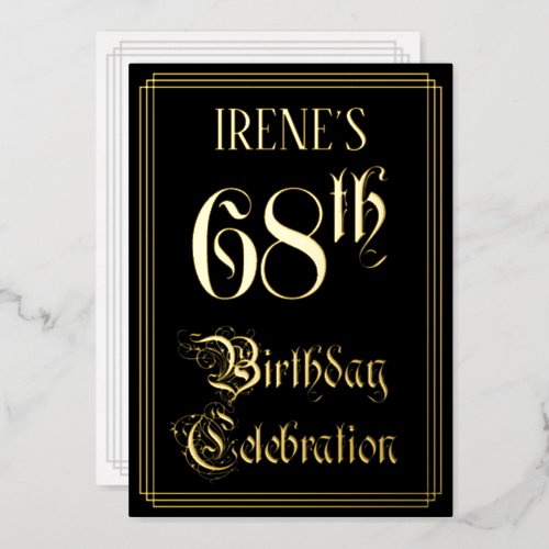 68th Birthday Party  Fancy Script  Custom Name Foil Invitation