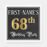 [ Thumbnail: 68th Birthday Party — Fancy Script, Faux Gold Look Napkins ]
