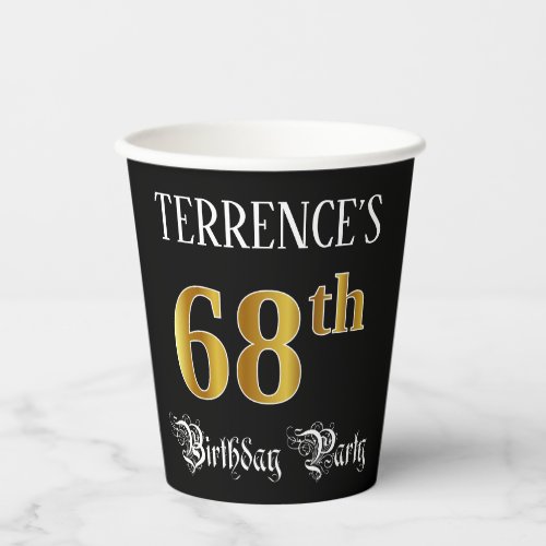 68th Birthday Party  Fancy Script Faux Gold Look Paper Cups