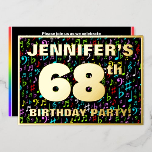 68th Birthday Party  Fun Colorful Music Symbols Foil Invitation