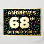 [ Thumbnail: 68th Birthday Party — Fun, Colorful Stars Pattern Invitation ]