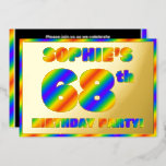 [ Thumbnail: 68th Birthday Party — Fun, Rainbow Spectrum “68” Invitation ]