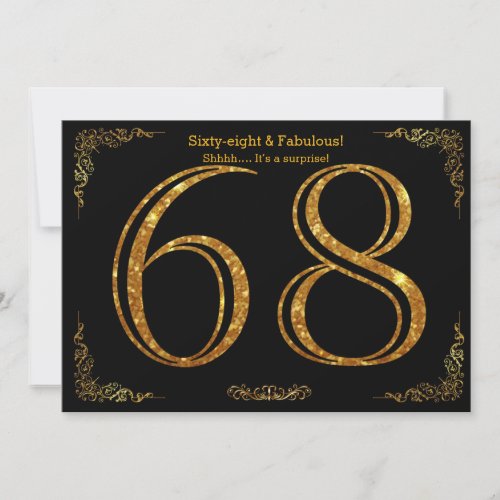 68th Birthday partyGatsby stylblack gold glitter Invitation