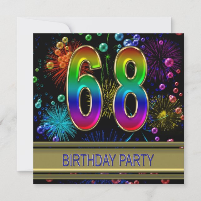 68th Birthday party Invitation with bubbles (Front)