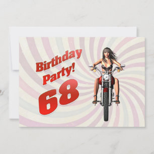 68th birthday party with a girl on a motorbike invitation