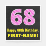 [ Thumbnail: 68th Birthday: Pink Stripes and Hearts "68" + Name Napkins ]