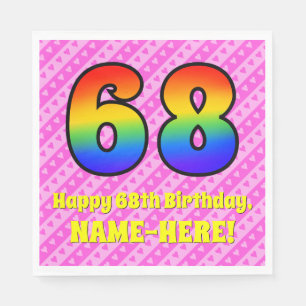 68th Birthday: Pink Stripes & Hearts, Rainbow # 68 Napkins