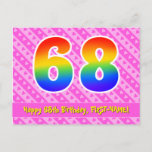 [ Thumbnail: 68th Birthday: Pink Stripes & Hearts, Rainbow 68 Postcard ]