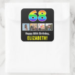[ Thumbnail: 68th Birthday: Rainbow “68”; Custom Photos & Name Sticker ]