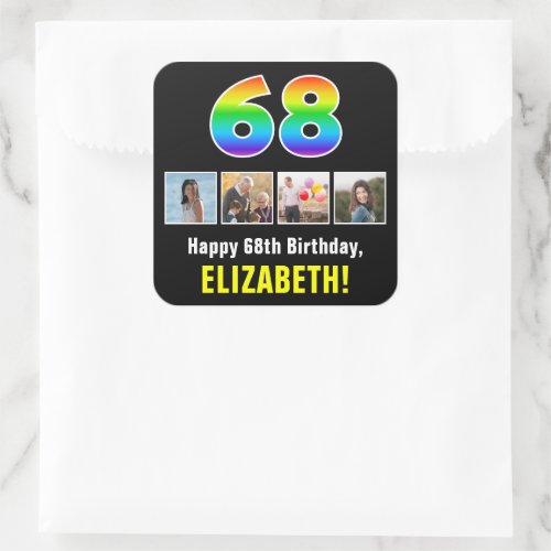 68th Birthday Rainbow 68 Custom Photos  Name Square Sticker