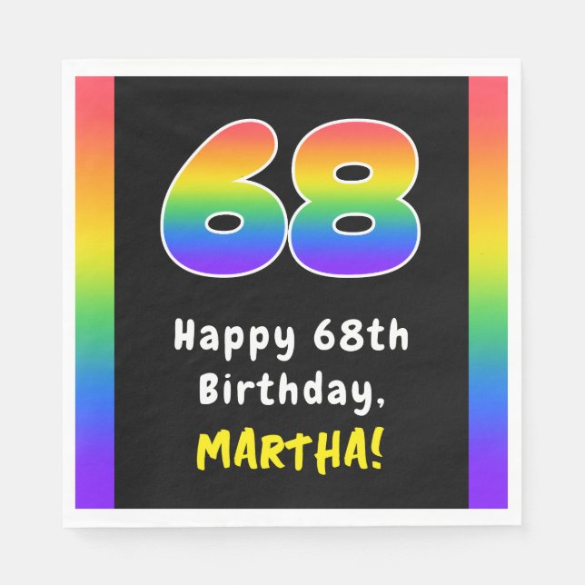 68th Birthday: Rainbow Spectrum # 68, Custom Name Napkins (Front)