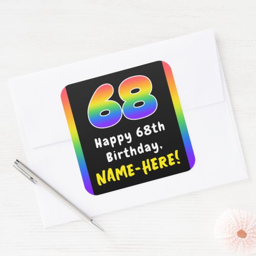 68th Birthday Rainbow Spectrum  68 Custom Name Square Sticker