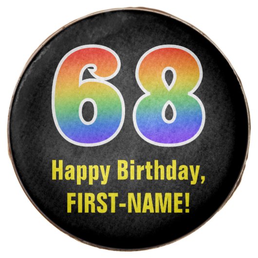 68th Birthday - Rainbow Spectrum Pattern Number 68 Chocolate Covered Oreo (Front)