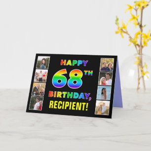 68th Birthday: Rainbow Text, Custom Photos & Name Card