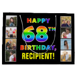 [ Thumbnail: 68th Birthday: Rainbow Text, Custom Photos & Name Gift Bag ]
