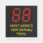 [ Thumbnail: 68th Birthday: Red Digital Clock Style "68" + Name Napkins ]