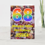 [ Thumbnail: 68th Birthday; Rustic Autumn Leaves Rainbow "68" Card ]