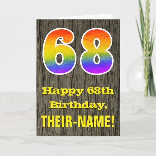 68th Birthday Rustic Faux Wood Look Rainbow 68 Card