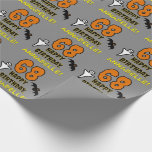 68th Birthday: Spooky Halloween Theme, Custom Name Wrapping Paper<br><div class="desc">This scary and spooky Hallowe'en birthday themed wrapping paper design features a large number "68", along with the message "HAPPY BIRTHDAY, ", and a customizable name. There are also depictions of a ghost and a bat on the front. Wrapping paper like this might be a fun way to wrap presents...</div>