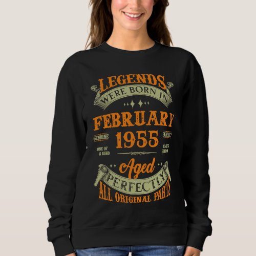 68th Birthday Vintage Legends Born In February 195 Sweatshirt