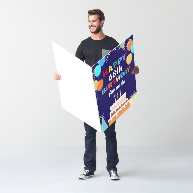 68th Happy Birthday Cake Navy Blue Extra Large Card (In Situ)