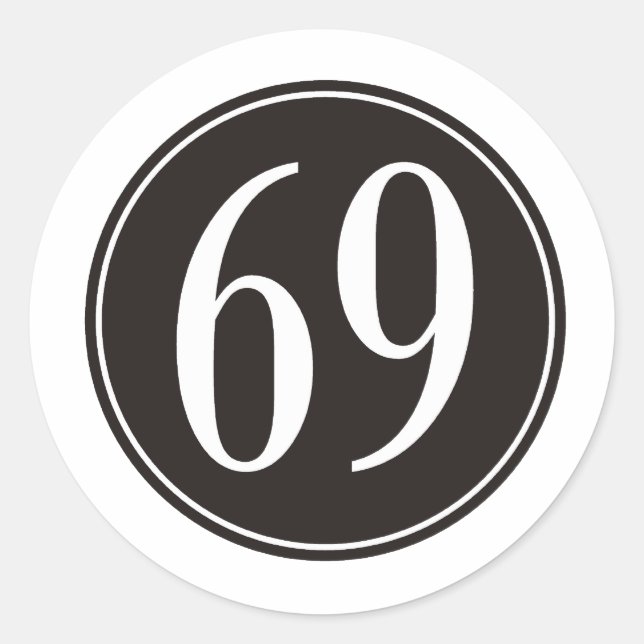 #69 Black Circle Classic Round Sticker (Front)