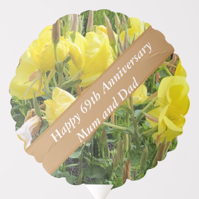 69th Anniversary Editable Evening Primrose Balloon (Front)