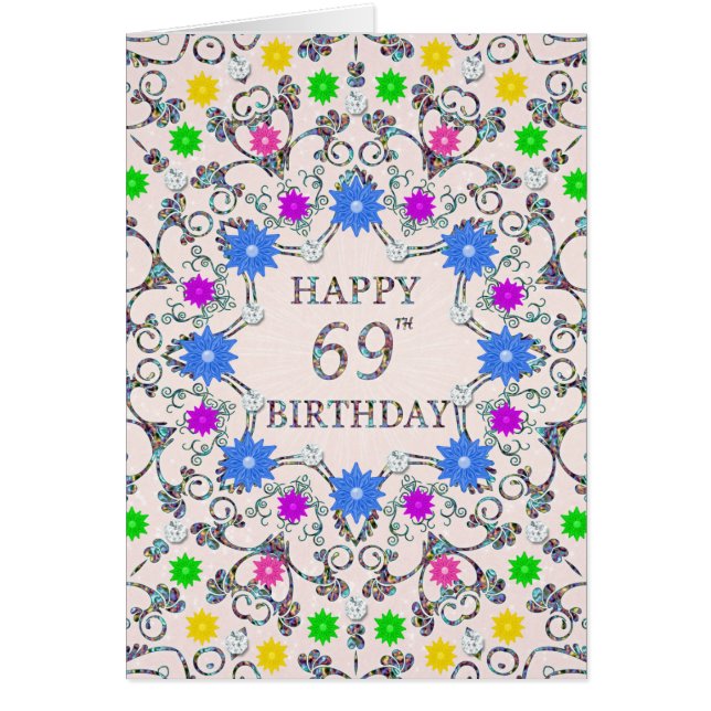 69th Birthday Abstract Flowers  Cards (Front)