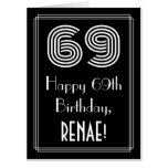[ Thumbnail: 69th Birthday — Art Deco Inspired Look “69” + Name Card ]