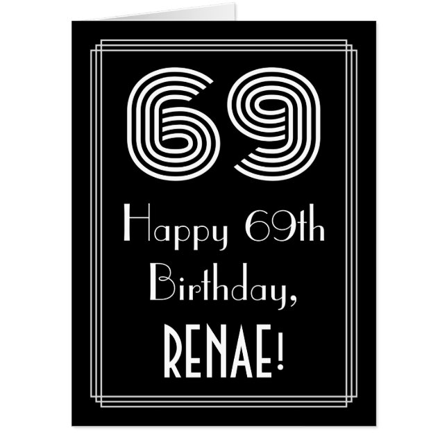 69th Birthday — Art Deco Inspired Look “69” + Name Card (Front)