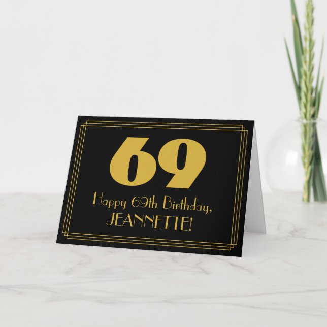 69th Birthday: Art Deco Inspired Look "69" & Name Card (Front)