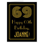 [ Thumbnail: 69th Birthday: Art Deco Inspired Look “69” + Name Card ]