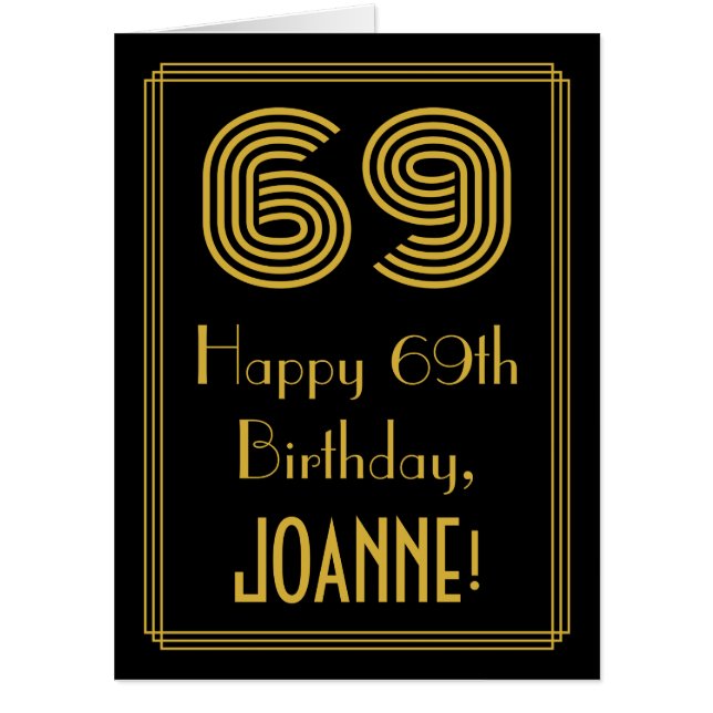 69th Birthday: Art Deco Inspired Look “69” + Name Card (Front)
