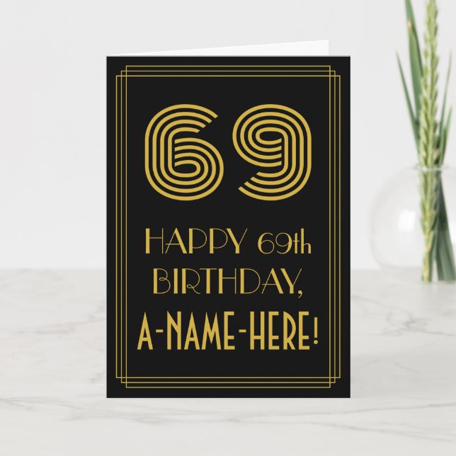 69th Birthday: Art Deco Inspired Look "69" & Name Card (Front)