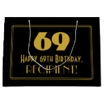 [ Thumbnail: 69th Birthday — Art Deco Inspired Look "69" & Name Gift Bag ]