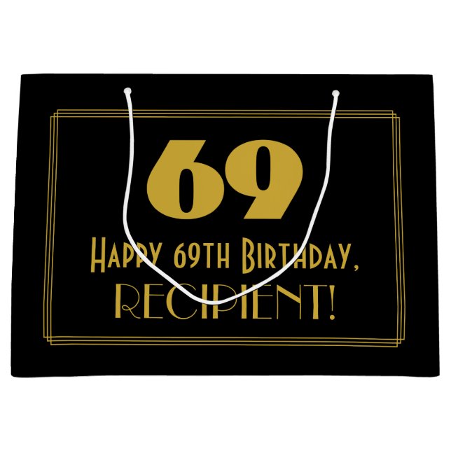 69th Birthday — Art Deco Inspired Look "69" & Name Large Gift Bag (Front)