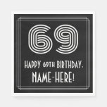 [ Thumbnail: 69th Birthday: Art Deco Inspired Look "69" + Name Napkins ]