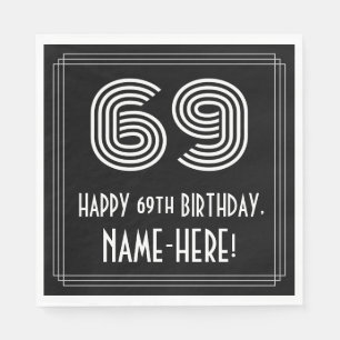 69th Birthday: Art Deco Inspired Look "69" + Name Napkins