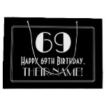 [ Thumbnail: 69th Birthday: Art Deco Inspired Style "69", Name Gift Bag ]
