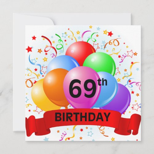 69th Birthday Balloons Banner Card